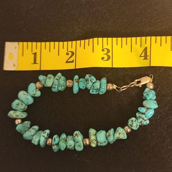 Genuine Turquoise Bracelet , 8 sterling silver beads embelish this bracelet - Picture 4 of 4